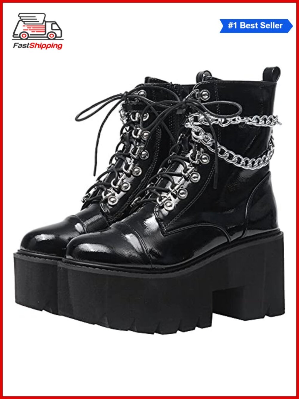 ✨ CYNLLIO Waterproof Leather Platform Ankle Boots Studded Combat Booties